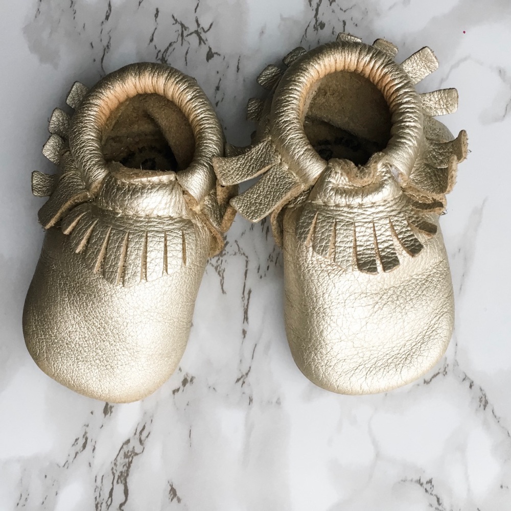 Freshly picked baby moccasins platinum size 2